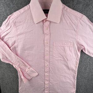 Canali Italy Button Up Shirt Men Long Sleeve Pink Size 15.5 Cotton Designer